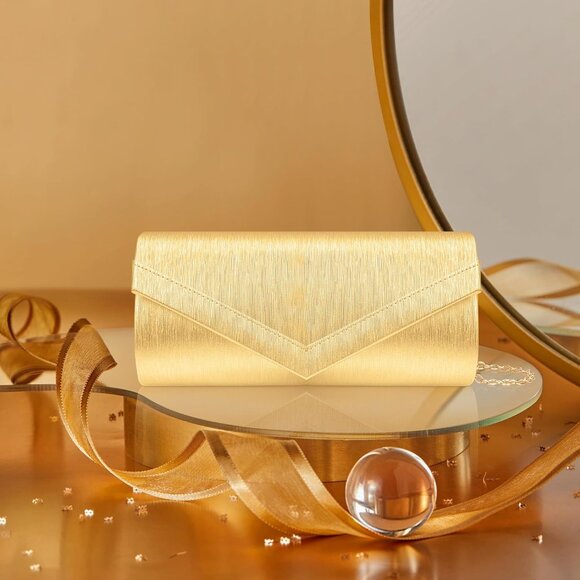 🆕Women Gold PU Leather Evening Handbag, Envelope Clutch Purse w/Chain for Date - Picture 3 of 7
